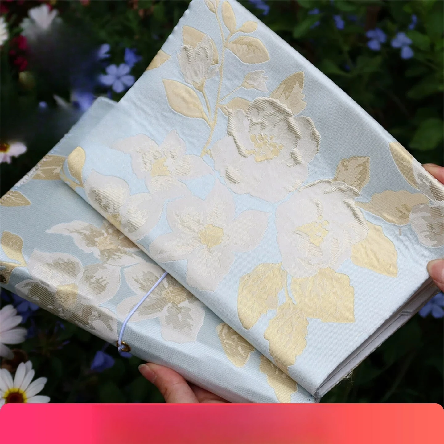 Elegant Embossed Jacquard Decorative Fabric Sleeve, Graceful Moonlight Camellia Motif Handbook Clothes Diary Notebook a5a6