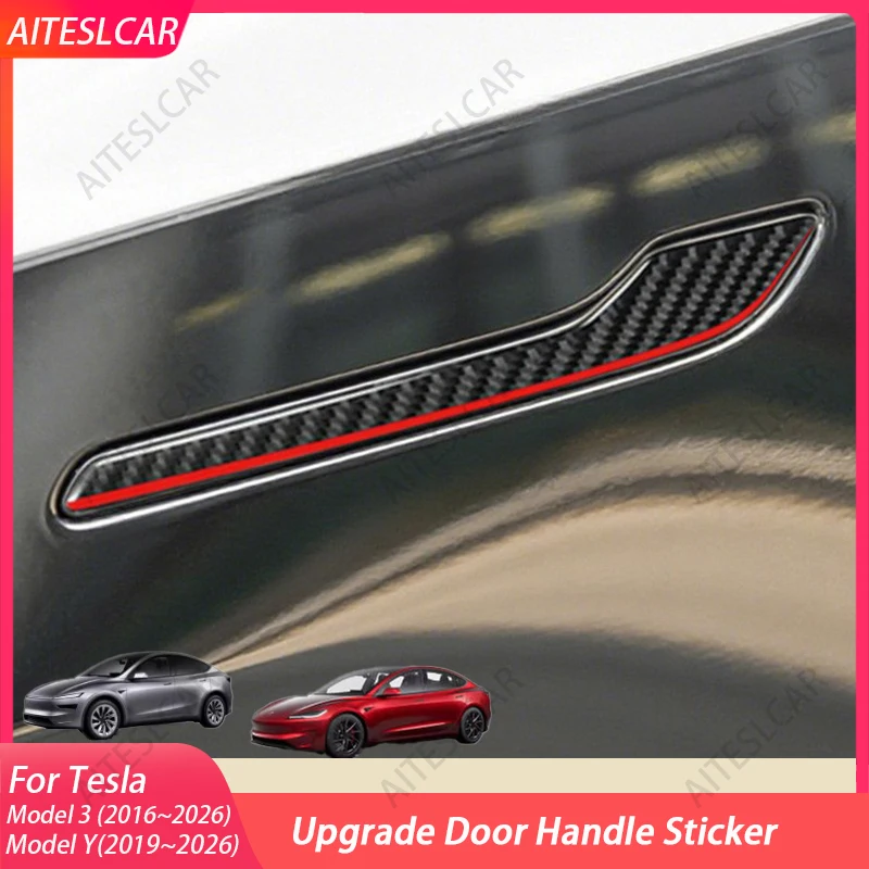 For Tesla Model Y/3 2019~2026 Juniper Accessories Door Handle Protector Cover Real Carbon Fiber Decor Sticker