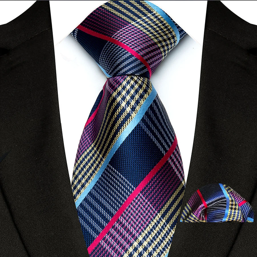 الكلاسيكية المشارب منقوشة والشيكات التعادل مجموعة للرجال العريس الزفاف رجال الأعمال ربطة العنق جيب مربع مجموعة الإكسسوارات بالجملة مصمم #3