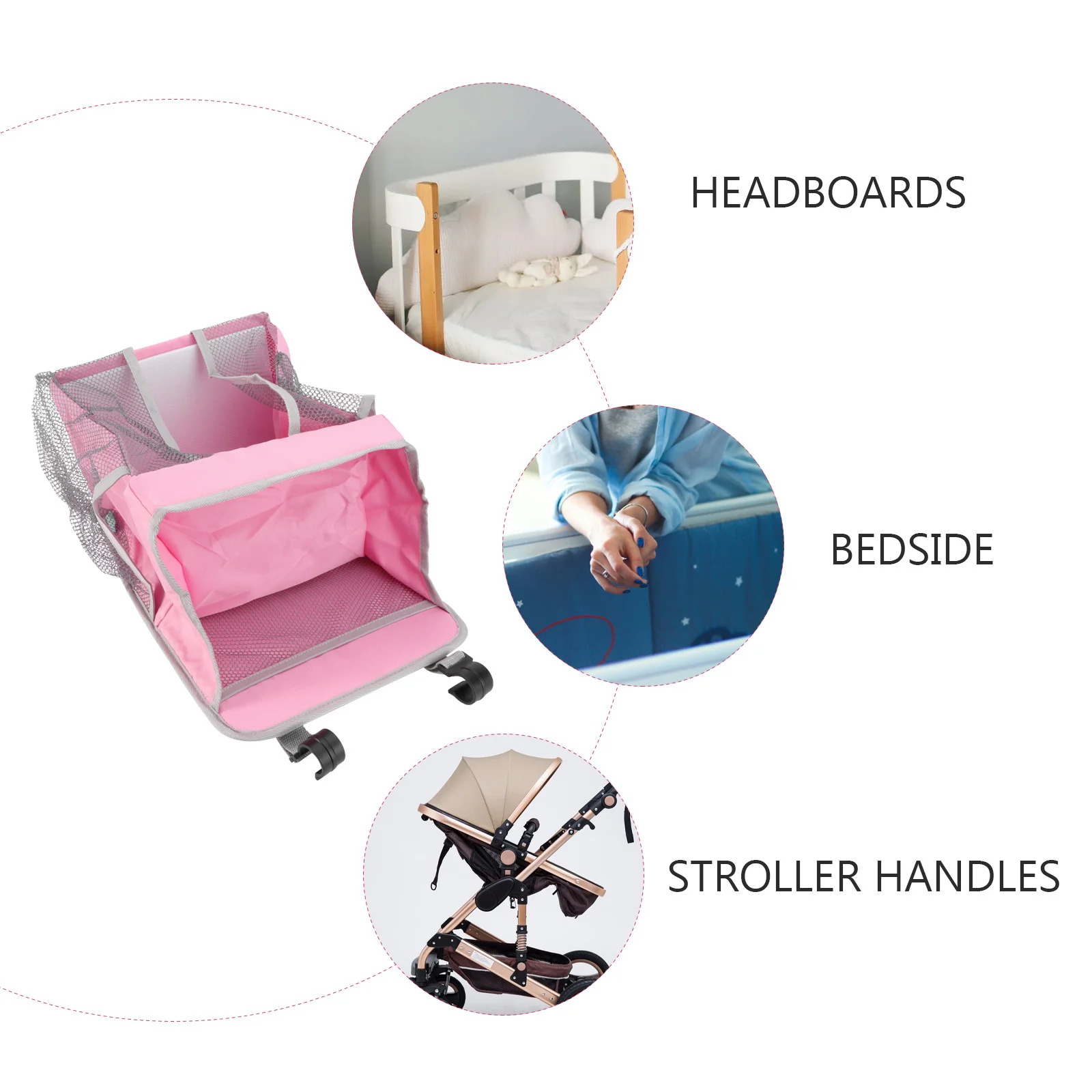 منظم تخزين سرير المهد، تصميم وردي قابل للتعليق، دعم متين، ملحقات زجاجة الحليب للوجبات الخفيفة #6