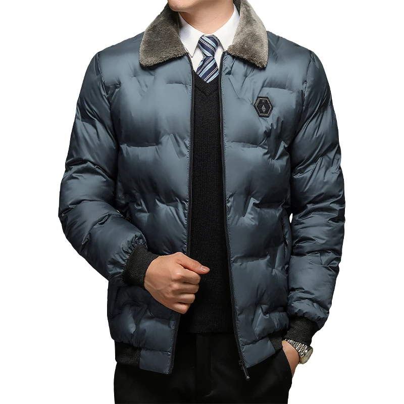 

warm and comfortable soft cushion thick cotton New solid color coat men's autumn and winter cotton jacket with leather collar,