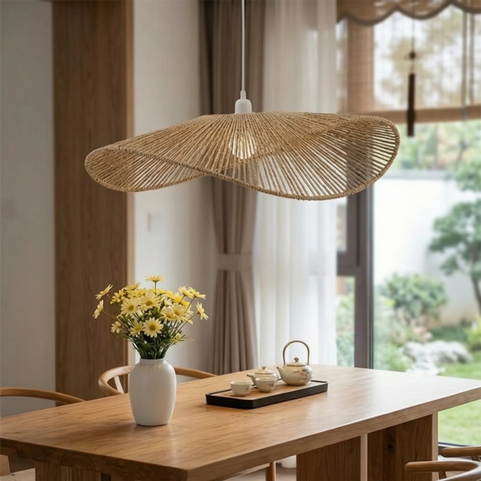 Paper Rope Lampshade Natural Pendant Lamp Shade Woven Lampshade Warm Hanging Light Shade Cozy for Dining Room, Bedroom