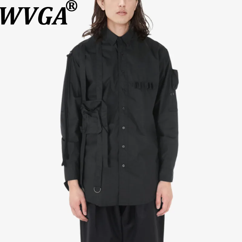 

WVGA Spring Autumn New Man Tide Drawstring Pleated Trendy Long Sleeve Shirt Niche Styling Casual Turn-Down Collar Top Ins W12987