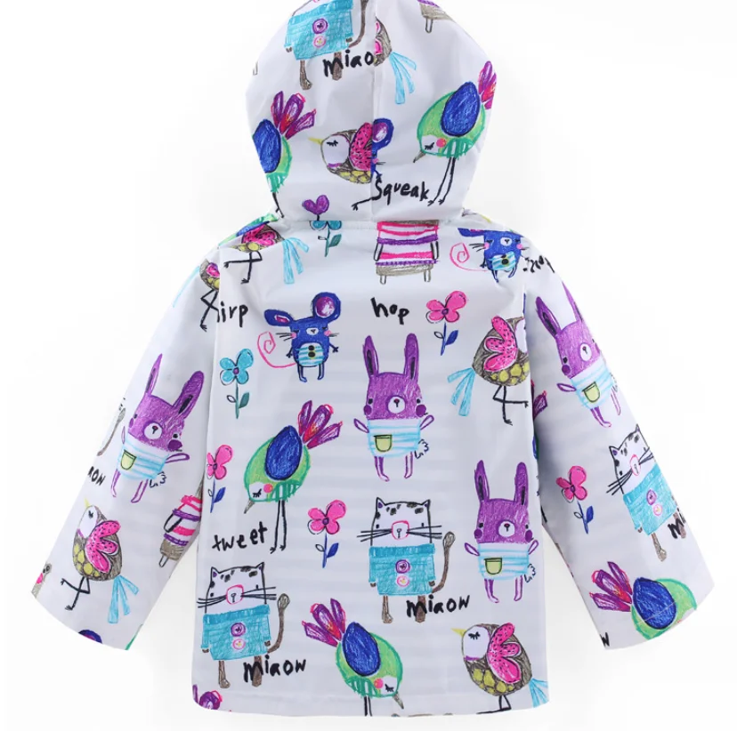 Toddler Boys Girls Cartoon Print Zip Jacket Hooded Sun Protection Trench Lightweight Children Coats Windbreaker Casual Outerwear