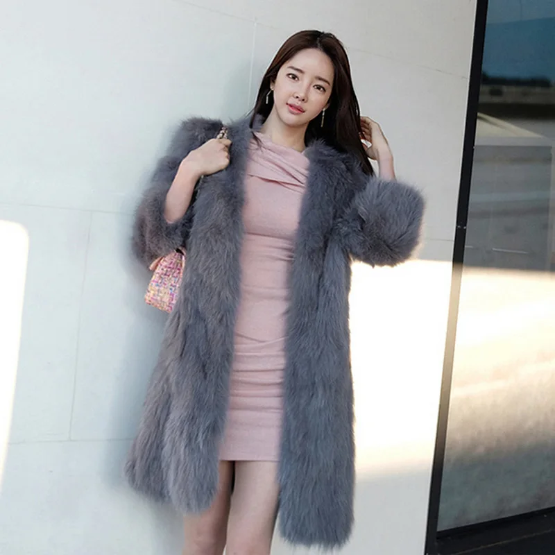 Autumn and Winter  Special Offer Fur Coat Haining Faux Fox Hair Mid Length Coat Women's Large European and American Fashion Top