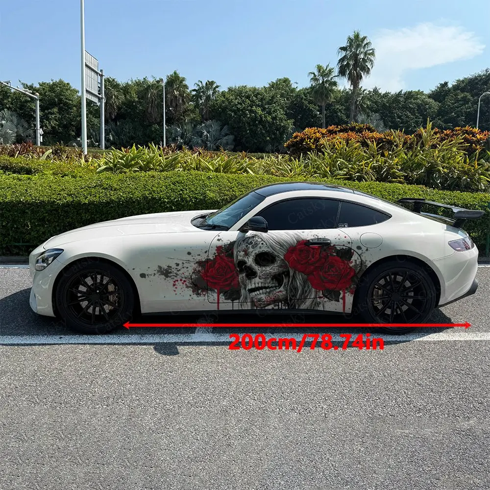 2pcs Splatter Bloody Gothic Skull Car Side Wraps, Self-Adhesive PVC Waterproof & Scratch-Resistant Stickers, Car Accessory Gift
