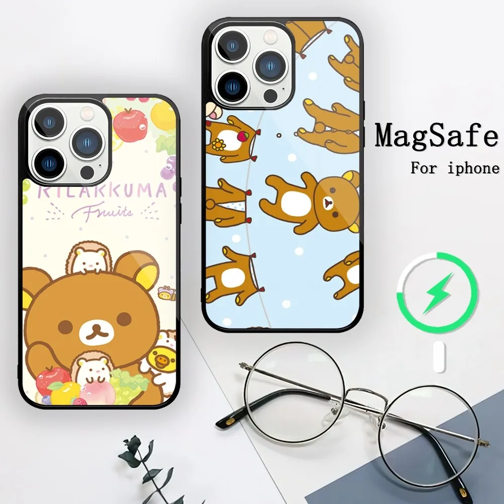 Cartoon R-Rilakkuma Cute Phone Case For iPhone 11 12 13 14 15 Mini Pro XS Max X S Plus XR Magnetic Attraction Shell