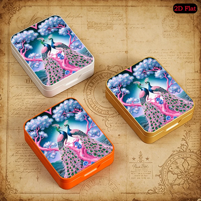 Peacock Pair Theme Small Object Storage UV Printed Flip Top Tin Box, Portable Personalized Photo Tinplate Box, Metal Tin Box