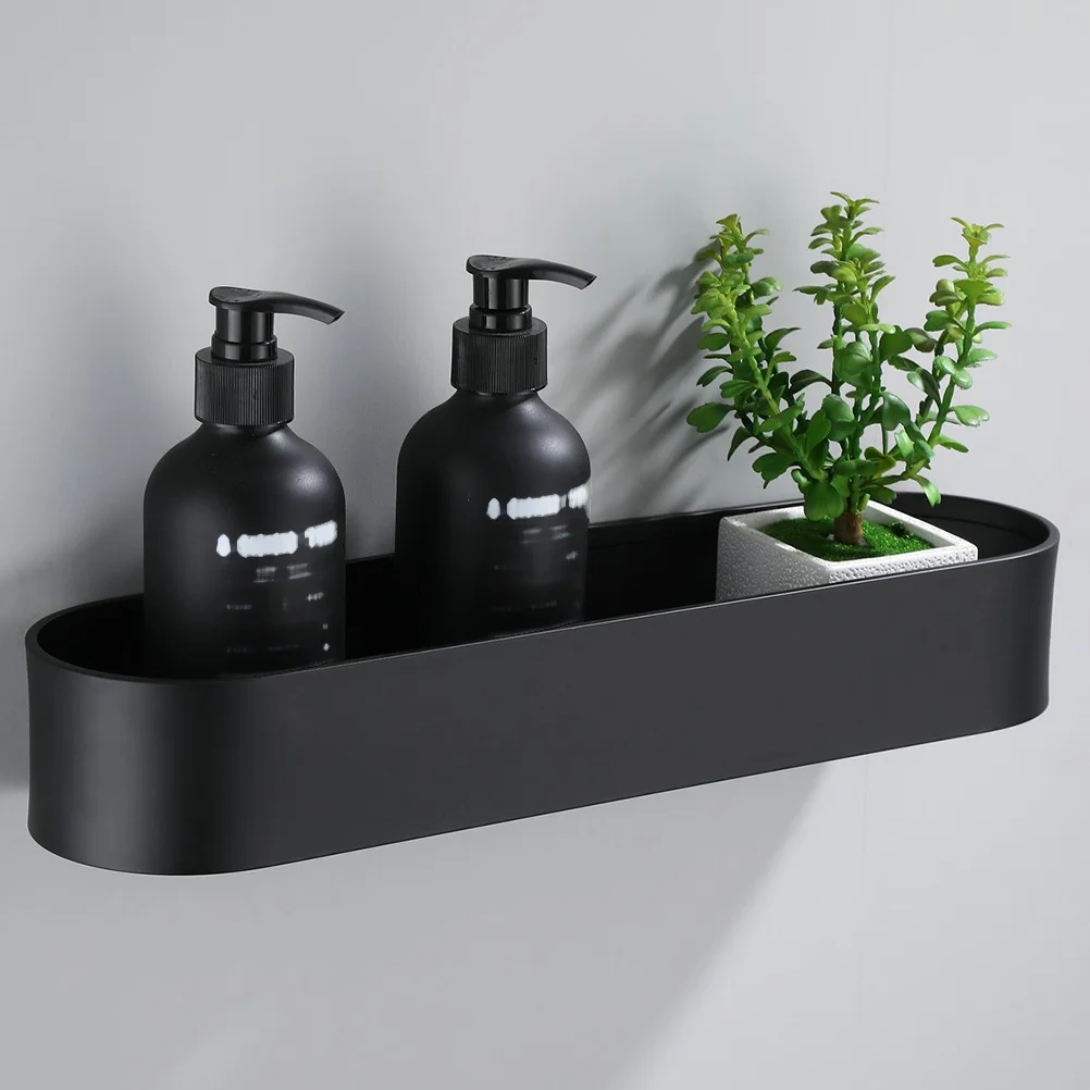 

Punch Free Wall Adhesive Toothbrush Rack Black 40Cm Aluminum Holder Bathroom Kitchen Storage Shelf Drainage Hole