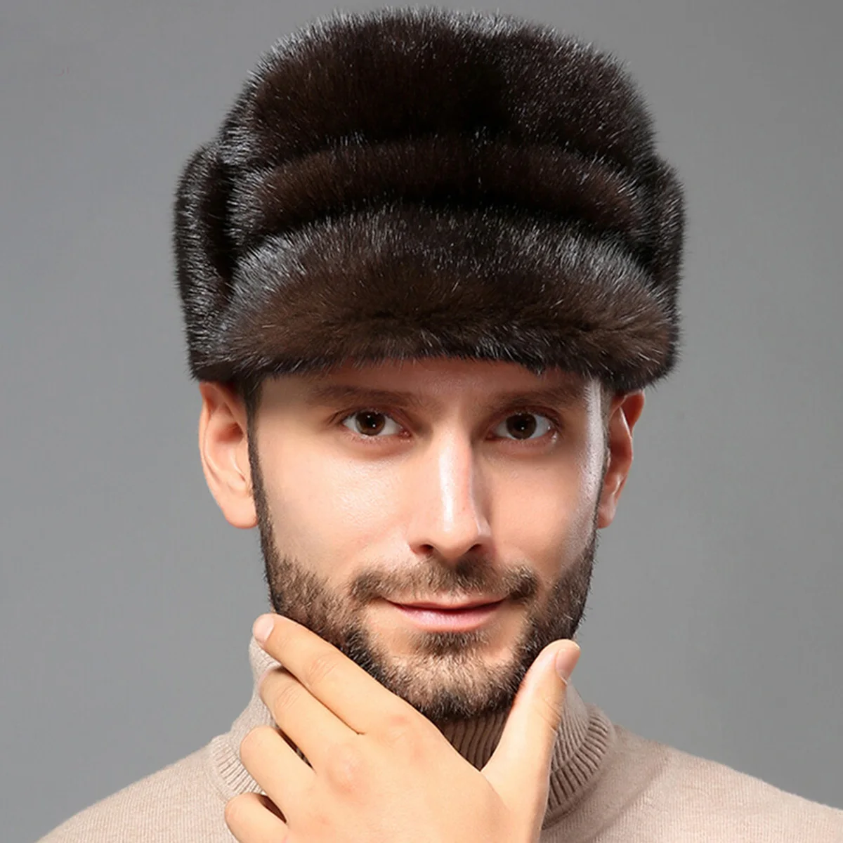 Genuine Mink Fur Hat Warm Beanie Cap Outdoor Headwear Travel Ski Natural Winter Accessories Authentic Mink Fur For Men