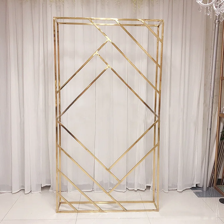 Stainless Steel Rectangle Golden Frame Metal Wedding Panel Backdrop Flower Stand Luxury Wedding Stage Decoration