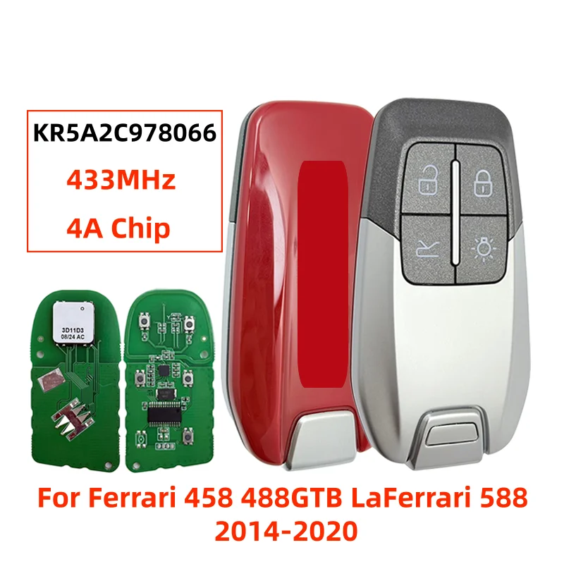 KR5A2C978066 CN094005 4 Buttons Keyless Go Remote Key 433MHz 4A Chip Aftermarket For Ferrari 458 488GTB LaFerrari 588 2014-2020