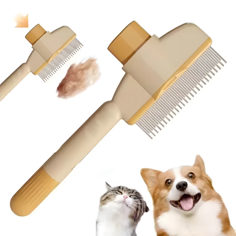 

Pet Comb for Dogs Cats with Long Short Stainless Steel Metal Teeth for Shedding and Tangles, Self-Cleaning Pet Comb