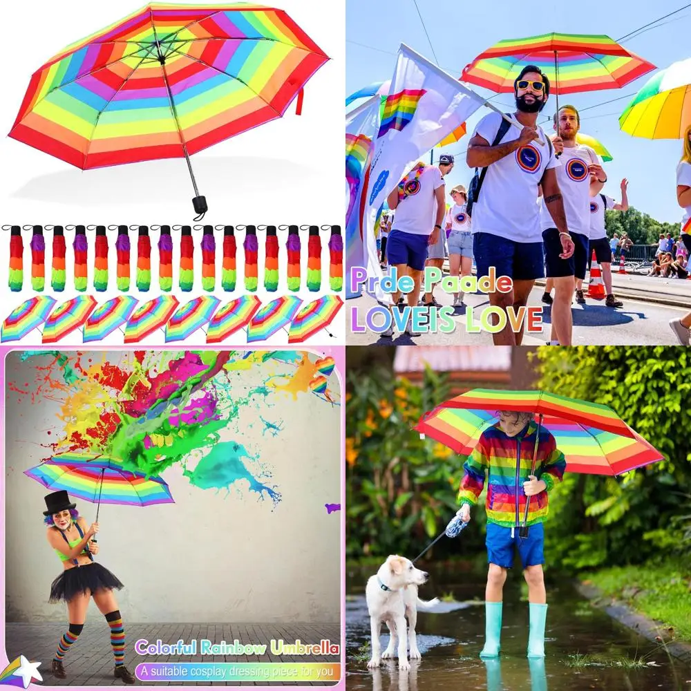 

Compact Tri-Fold Collapsible Rainbow Umbrellas - 24 Pack Adult Travel Pride LGBT Windproof Rain Umbrella Set