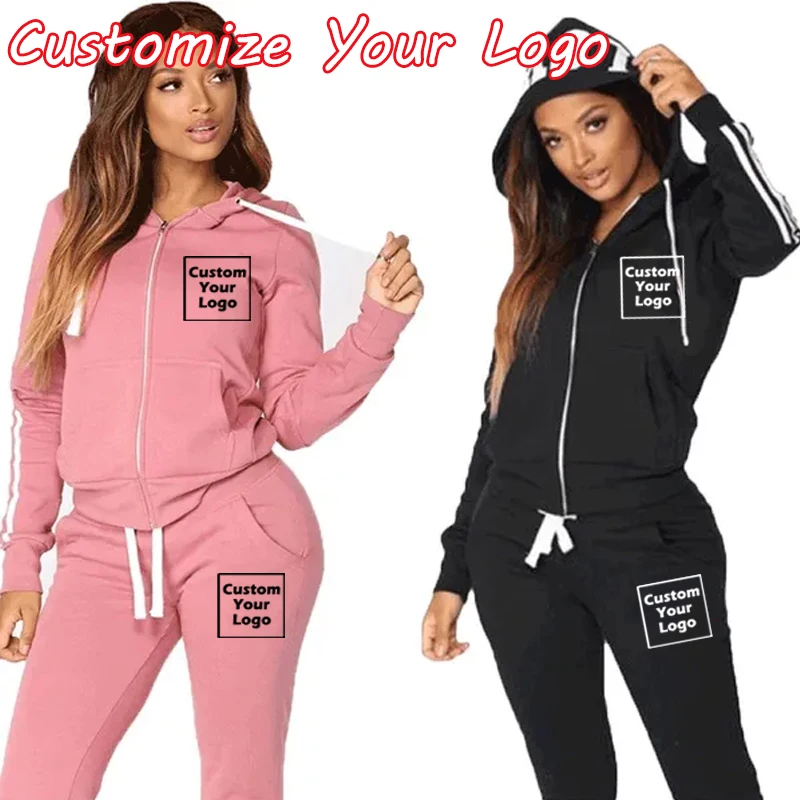 

Custom Striped Jogging Sets Women 2 Pieces DIY Your Logo Hoodie Women's Tracksuit High Street Fashion Daily Casual Pants