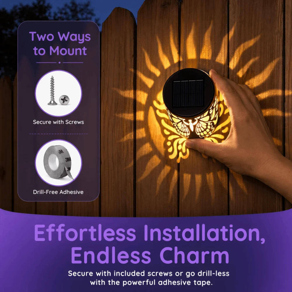 Butterfly Pattern Solar Wall Lamp Waterproof LED Butterfly Projection Lamp Metal Hollow Pattern Shadow Pattern Light