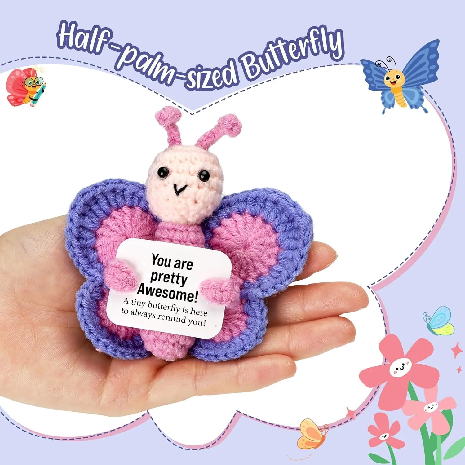 Positive and Uplifting Crochet Butterfly Gift for Women, Mini Handmade Inspirational Plush Toy, Suitable for Giving to Friends, Colleagues, Bosses, Girls, Teachers, for Birthdays, Christmas, Valentine's Day, Mother's Day, Easter, and as Stocking Stuffer Gifts