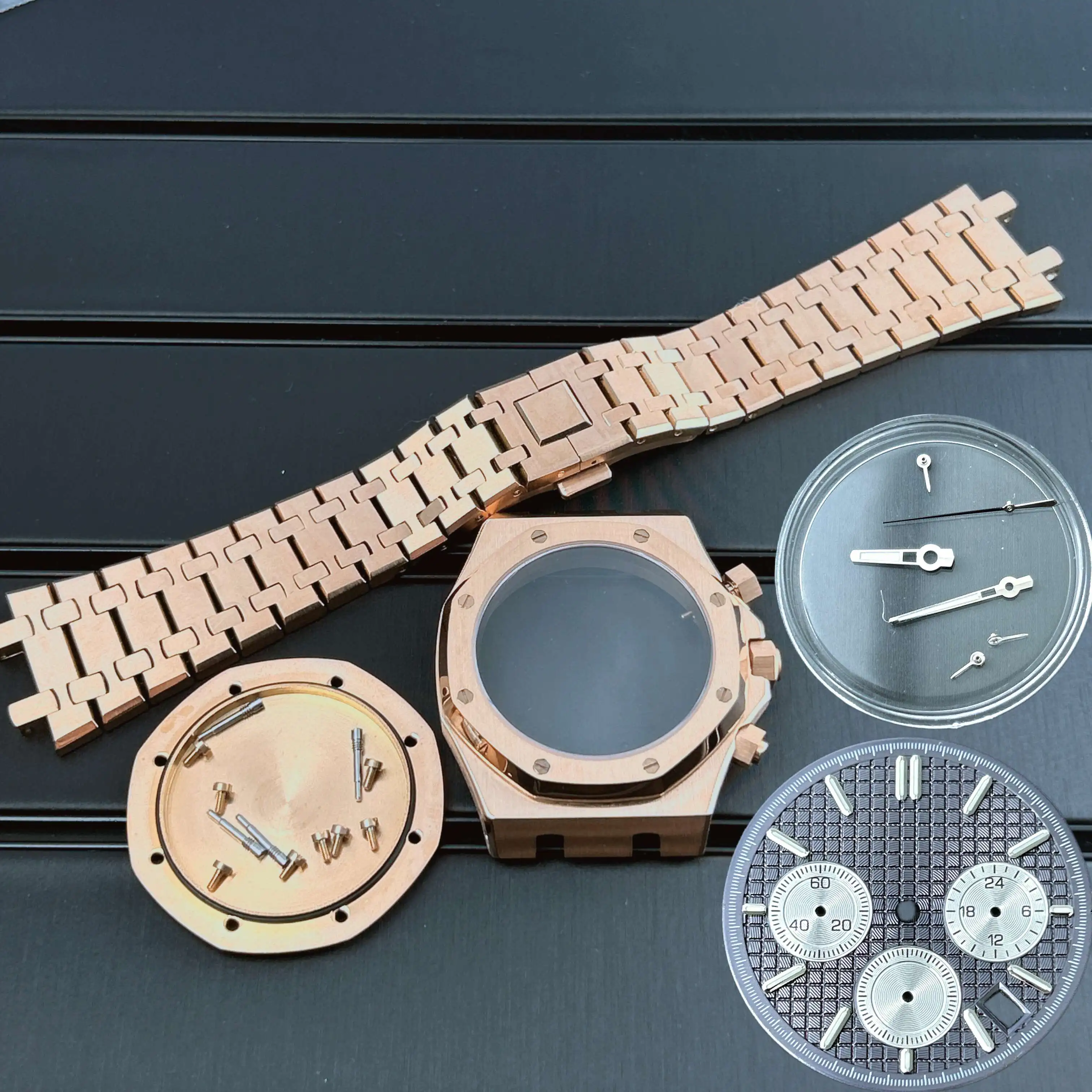 

42MM Rose Gold Black Farmhouse Oak Octagonal Case Dial Sapphire Mirror For Quartz VK63 Case Pointer Kit Sk Aps Watch Accessories