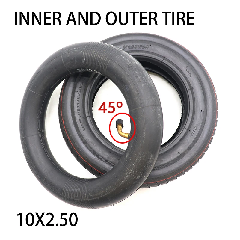 10 Inch 10X2.50 Inner And Outer Tires with bent valve 45 Degree valve for Baby Stroller Pram Scooter