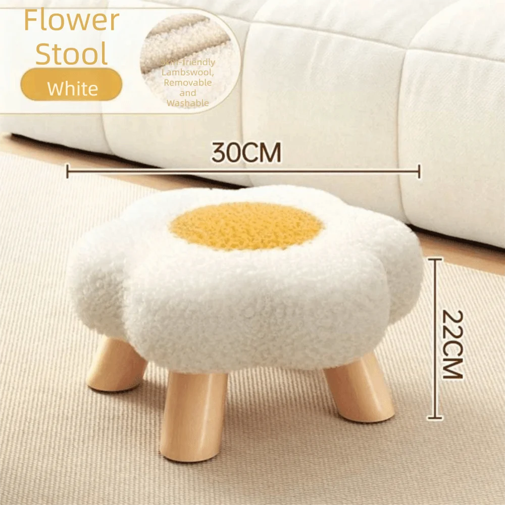 Solid Wood Low Stool Thick Padding Soft Padded Soft Padded Stool Compact Design Low Profile Kids Sitting Stool Living Room