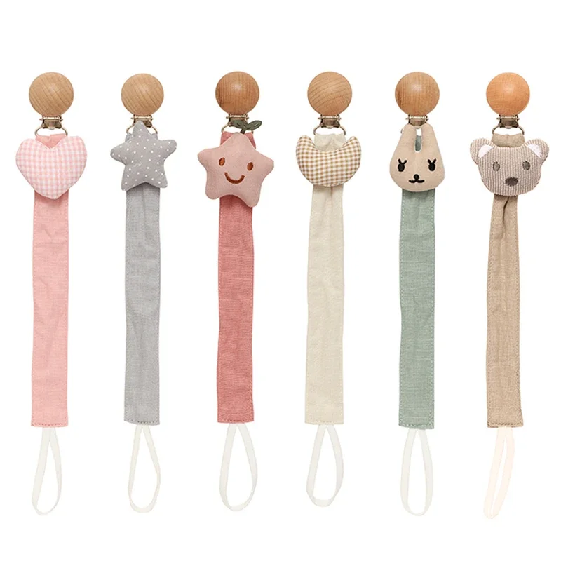 Pacifier Baby Clip Infant Newborn Cotton Wooden Pacifier Chain Nipple Soother Dummy Holder Eco-friendly Material