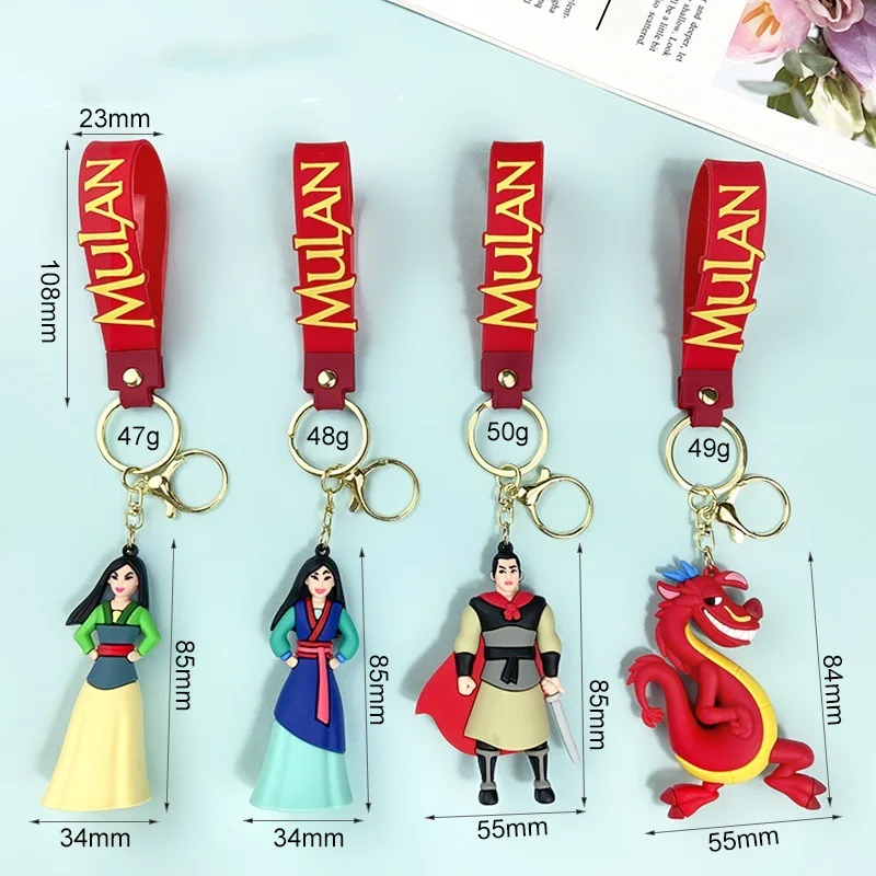 Disney Cartoon Movie Princess Mulan Dragon Silicone Pendant Keychain for Women Fans Backpack bag Accessories Keys Holder gifts