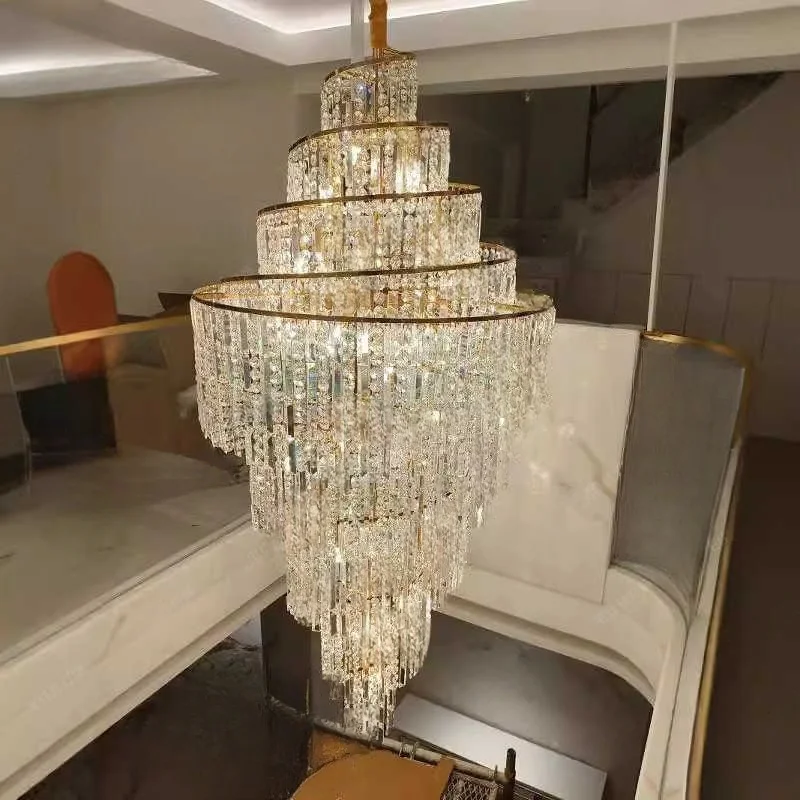 Villa Hollow Duplex Crystal Chandelier Hall Spiral Staircase Post-Modern Living Room Hotel Lobby Light Luxury Lighting Lamps