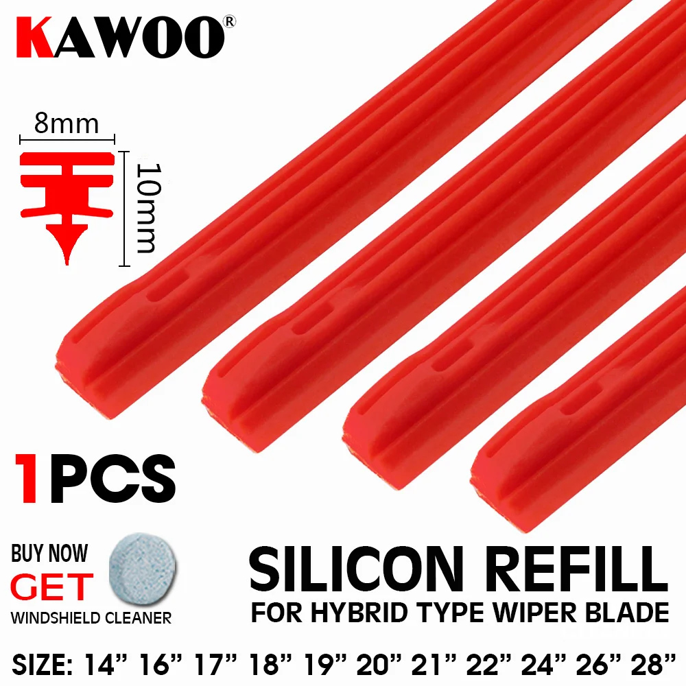 KAWOO 1PCS Car Silica Gel Silicon Refill Strip 8mm for Hybrid Type Wiper Blade 14