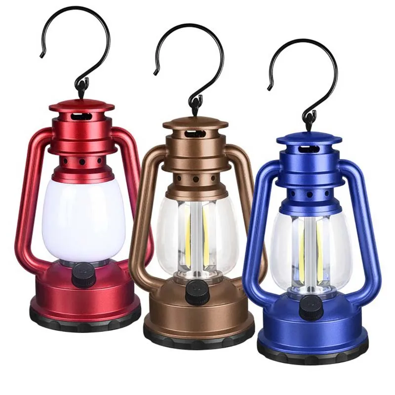 Retro Portable Camping Lantern Dynamic Flame Atmosphere Light Battery Powered LED Table Lamp USB-C Charging Emergency Lighting