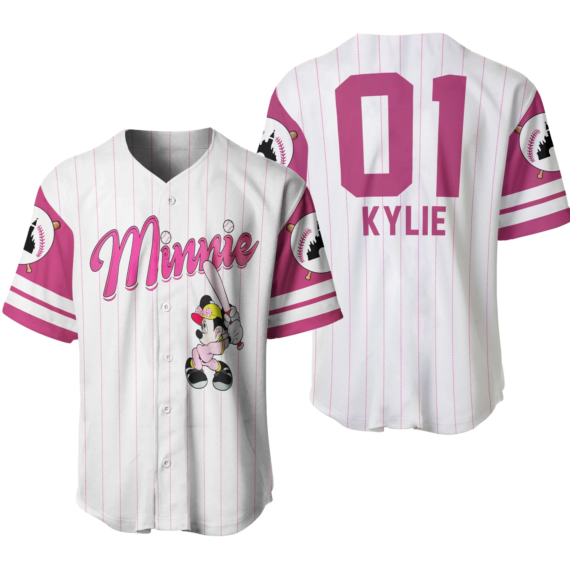 Minnie Mouse Walt Disney World Baseball Jersey Summer Short Sleeve Baseball Shirt Men Women Disney Baseball Jerseys Casual Top