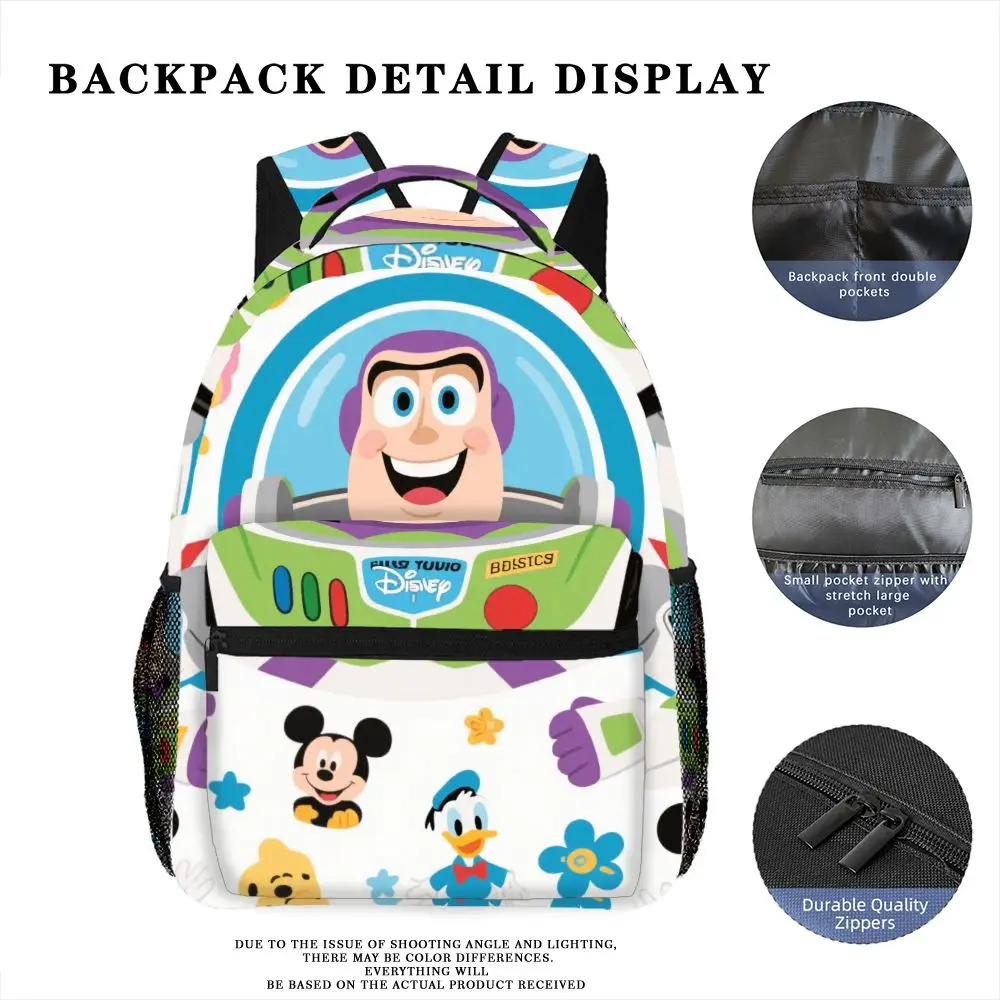 Mochila Feminina Disney 1PC com Estampa 2D do Toy Story Buzz Lightyear Mickey Mouse Pato Donald Padrão de Desenho Animado Bolsa Moderna