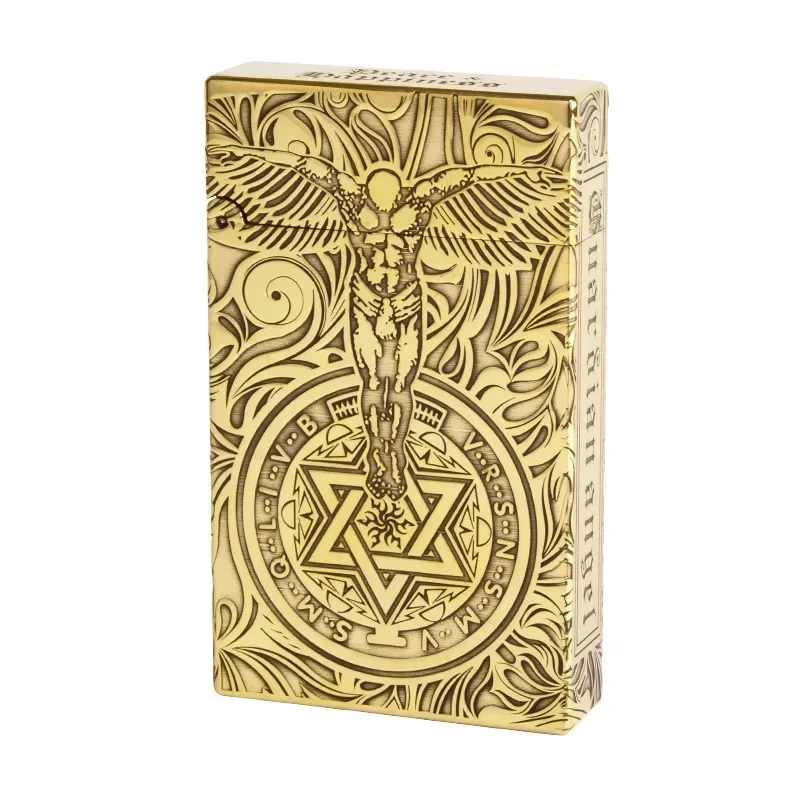 Zorro 552 brass engraved guardian angel fuel lighter, crisp sound, windproof retro grinding wheel ignition, high-end men\'s gift
