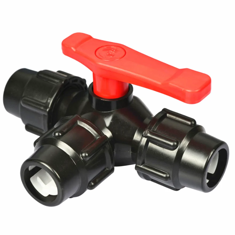 PE Three-way Fast Connection Pipe Valve Plastic Valve T-type Valve Internal Diameter 20/25/32/40/50/63mm