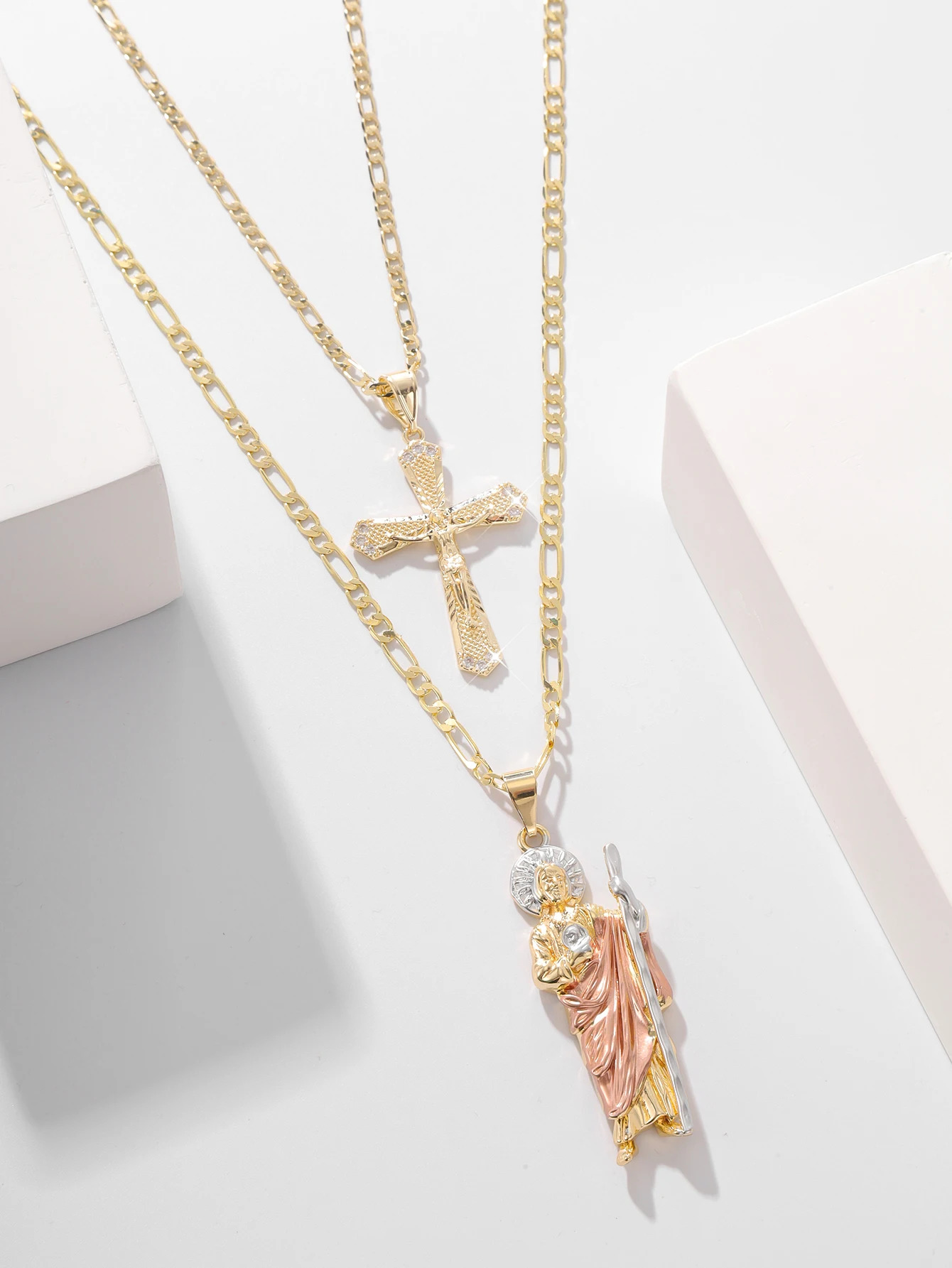 2 قطعة بنديكت و الصليب قلادة قلادة مجموعة خمر المجوهرات الدينية للجنسين الكاثوليكية الإيمان هدية هدايا عيد الفصح القلائد #5