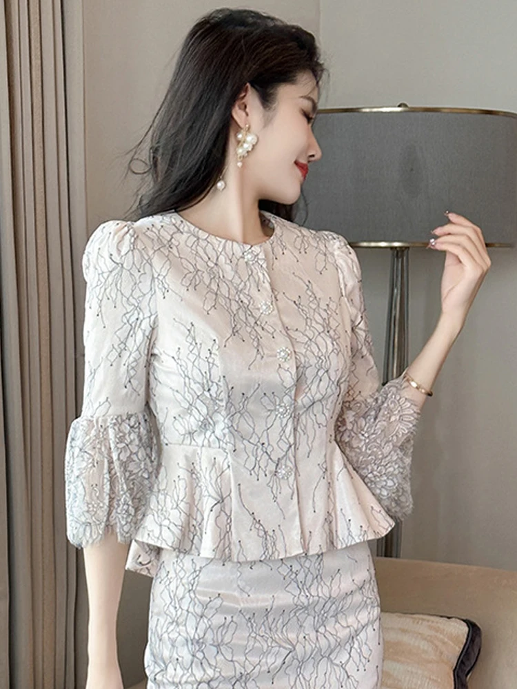 Elegante Hoge Kwaliteit Tops Vrouwen Zachte Ruche Kant Shirt Dame Franse Vintage Mode Blouse Banket Avond Feest Kleding Herfst