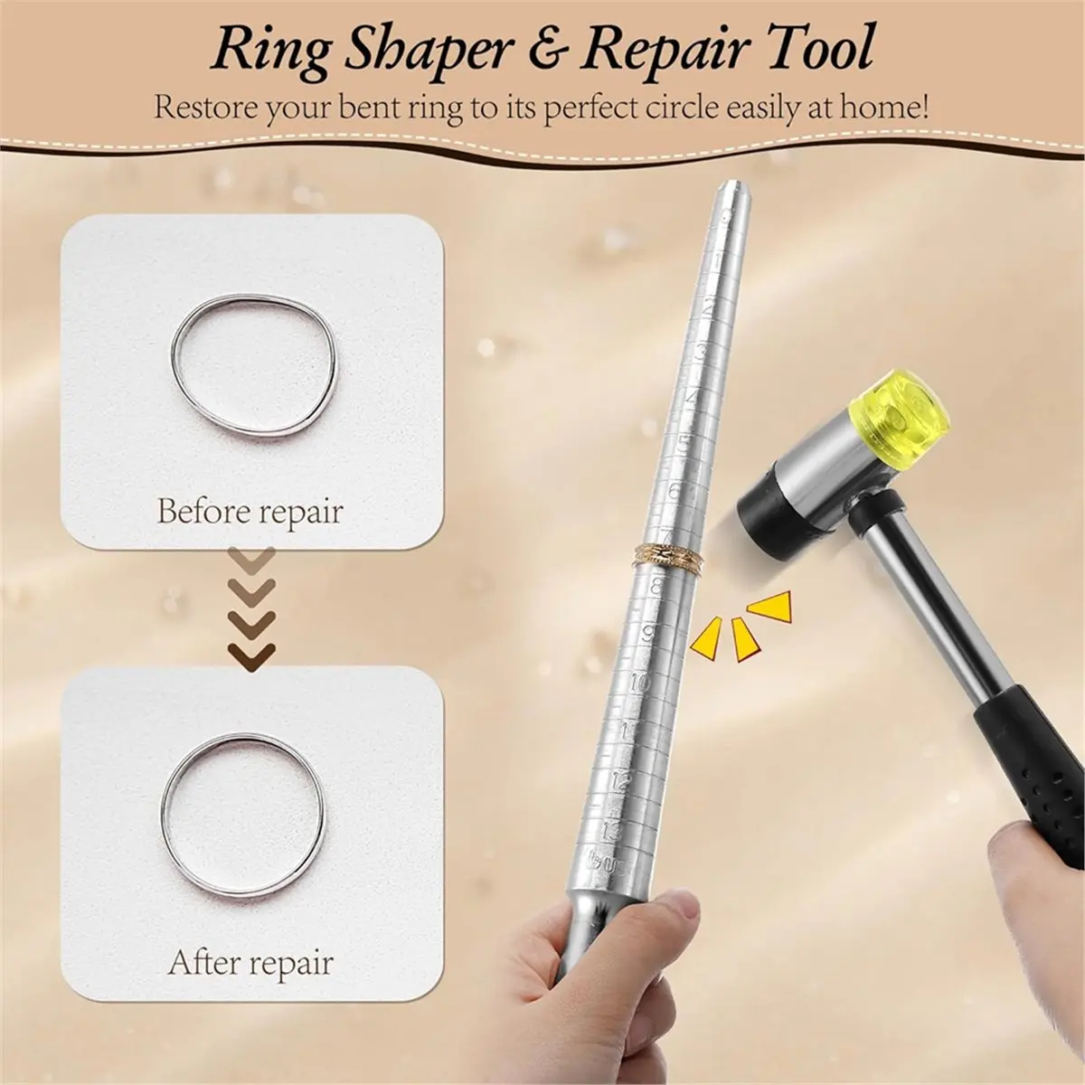 Ring Bracelet Sizer Measuring Tool Set, Includes Metal Ring Mandrel, Metal Bracelet Mandrel, Rubber Mallet Hammer [2026 MOCC]