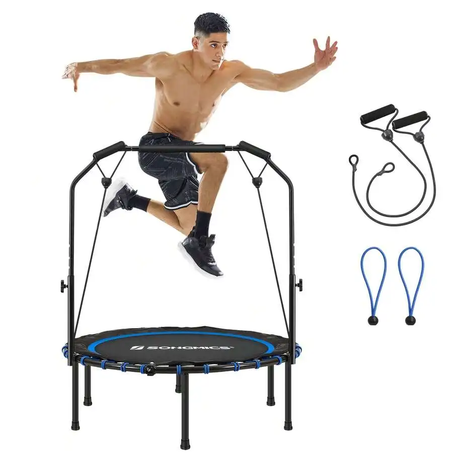 40 Inches Mini Fitness Trampoline, Fitness Rebounder With Adjustable Handrail, Foldable Trampoline For At-Home Workout, Max. Load 264.6 Lb