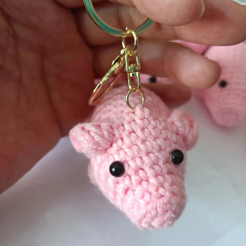 New Creative Cartoon Hand-crocheted Pink Piggy Keychain Bag Pendant Woolen Animal Keychain