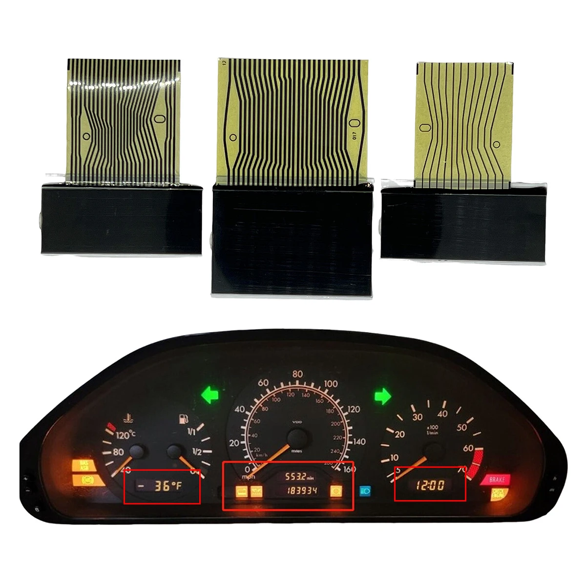 3Pcs Dashboard LCD Display Left Middle Right For Mercedes Benz C Class W202 E Class W210 CLK-class W208 SLK-class R170 1998-2002