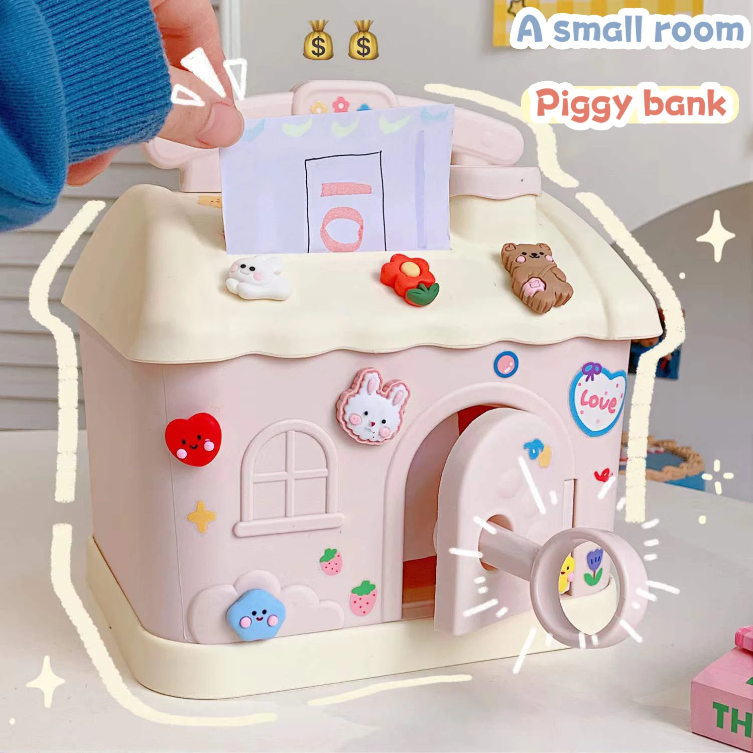 Money Box Piggy Bank Creative Cartoon Design Cute Little House Depositable Large Capacity Plastic Money Box