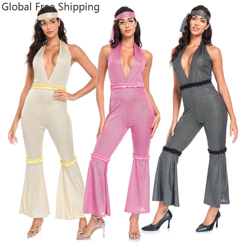 

Halloween Party Vintage 60's 70's Rock Disco Jumpsuit Retro Music Festival Hippie Beer Bar Singer Performance Cosplay Costume