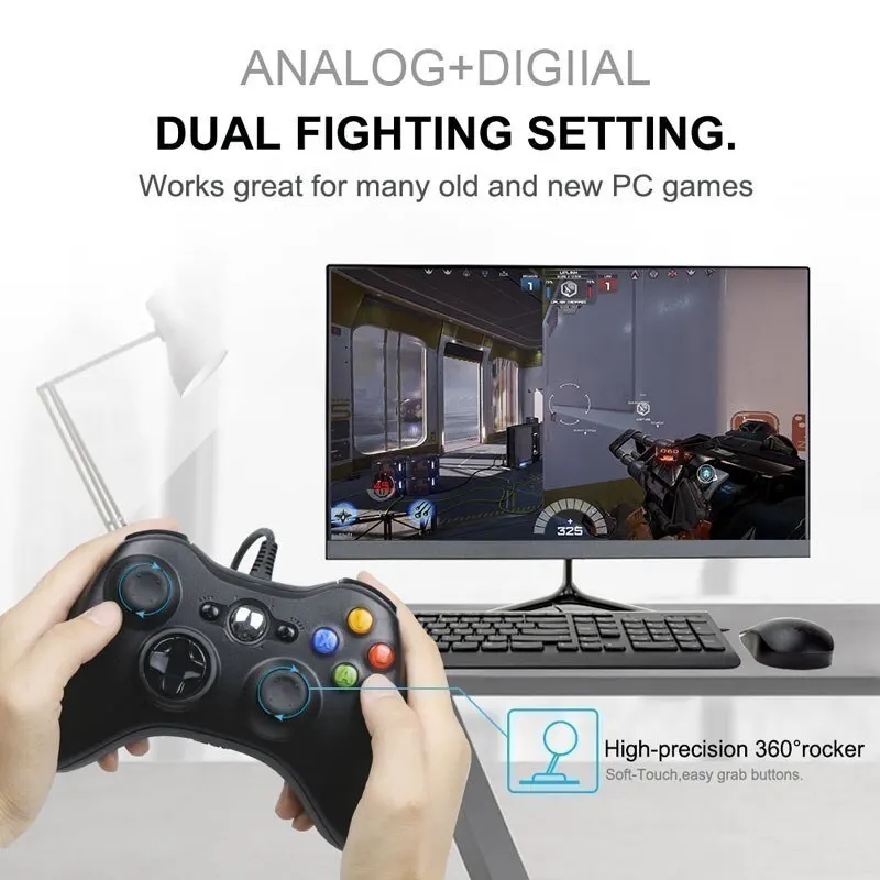 Wired Game Controller for Xbox 360 with Dual-Vibration Joystic Compatible with Xbox 360/360 Slim&PC Windows 7,8,10,11 image 3
