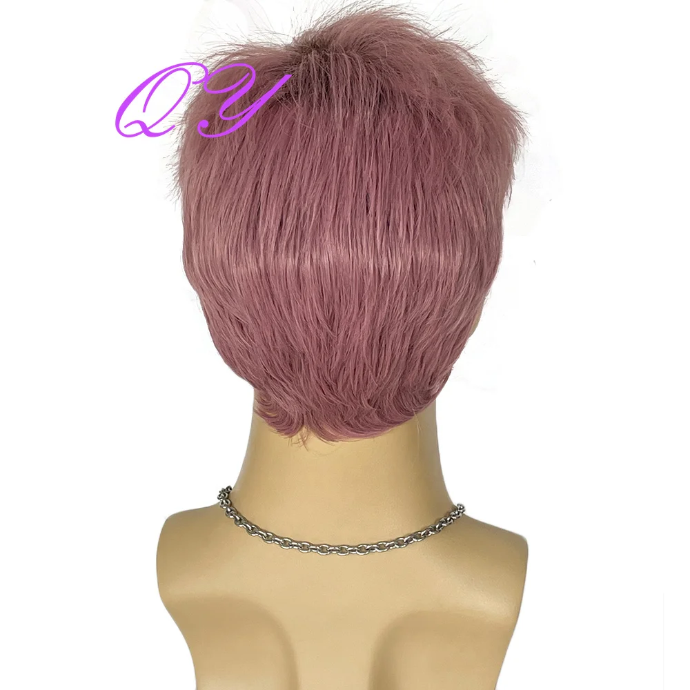 Synthetic Men Wig Short Pink Natural Straight With Bangs Cosplay Or Party Good Quality Adjustable Size Man Hair