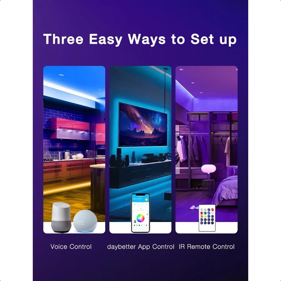 Smart WiFi Led Lights 100ft Led Strip Lights Work with Alexa and Google Assistant RGB Strip Lighting Music Sync Color Changing