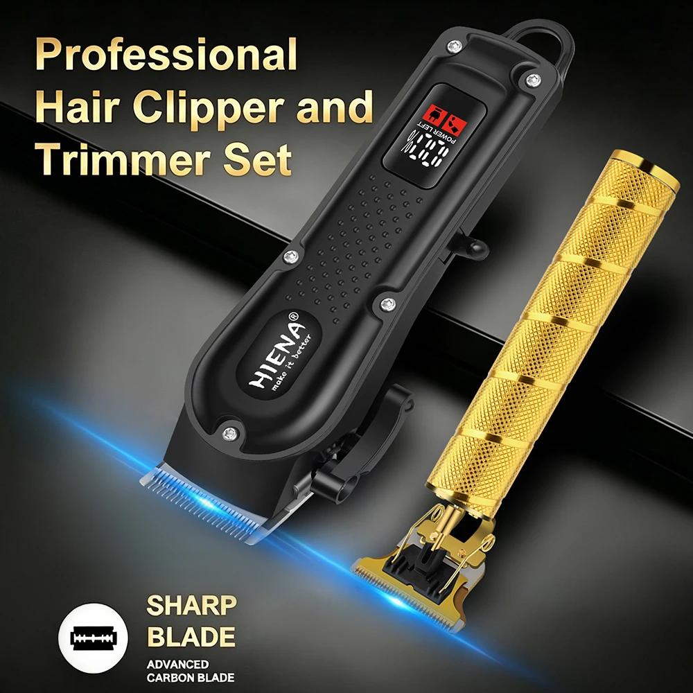 HIENA 4-in-1 Hair Clipper Set Cordless Barber Trimmer Kit LCD Display with Storage Bag