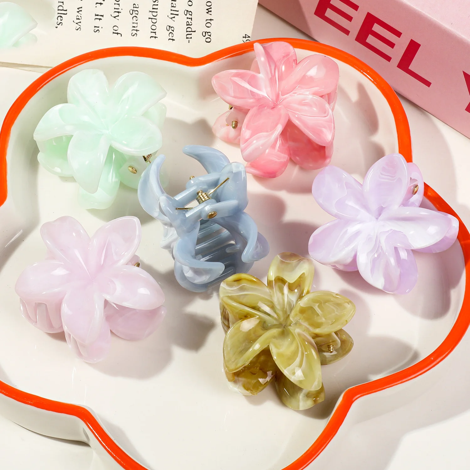 Small Size Hawaiian Gradient Hair Clips Marble Flower Hair Claws Women Fashion Headwear Hairpin Crab Barrette Hair Accessories