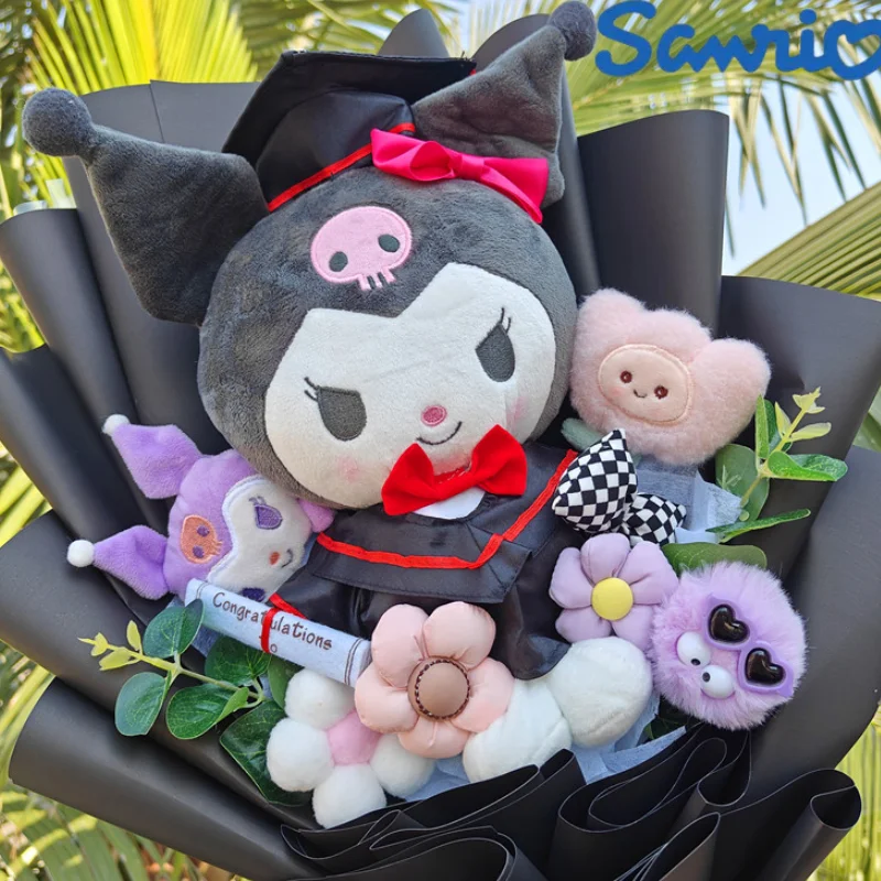 

Cartoon My Melody Kuromi Cinnamoroll With Graduation Hats Handmade Sanrio Bouquet Anime Valentine's Day Graduation Girls Gift To