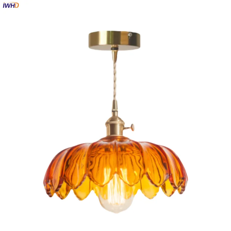 

IWHD American Vintage Glass LED Pendant Lights Cafe Bar Kitchen Bedroom Restaurant Living Room Home Decor Hanging Lamp Lighting