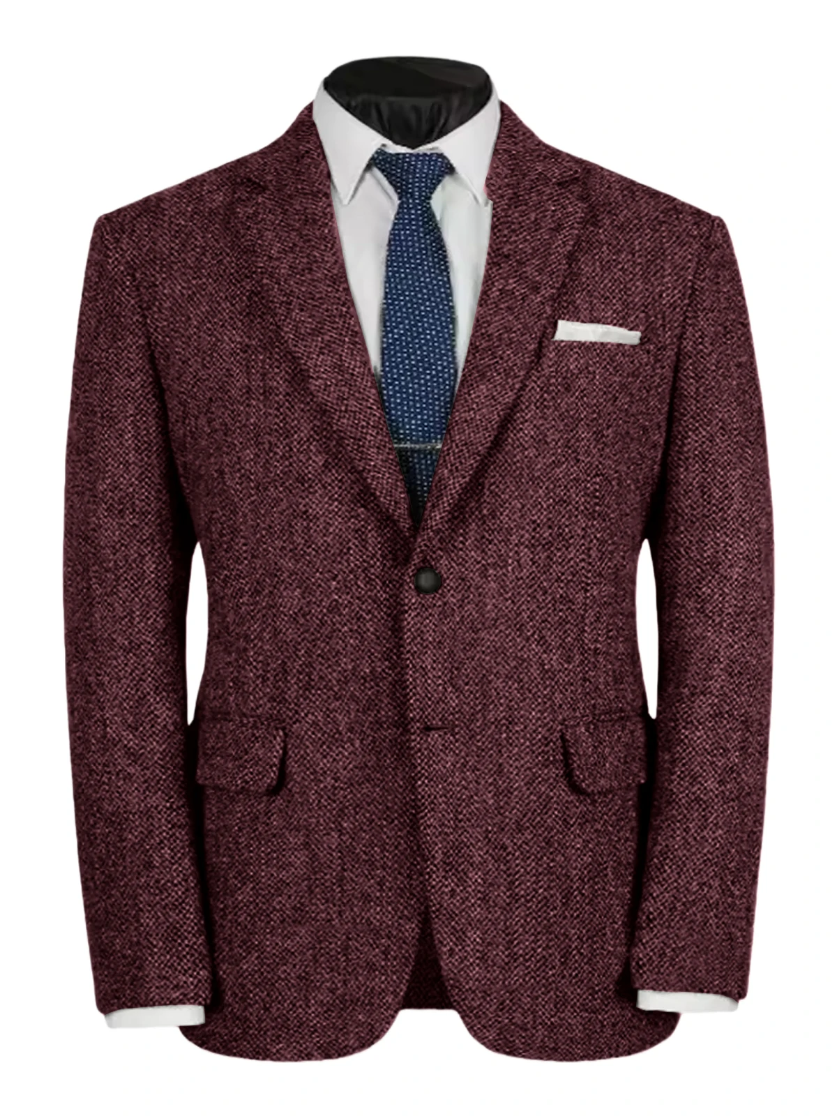 بدلة رجالية سترة رمادية للحفلات الراقصة البدلات الرسمية متعرجة من الصوف التويد سترة رسمية واحدة الصدر لحفلات الزفاف (معطف فقط)