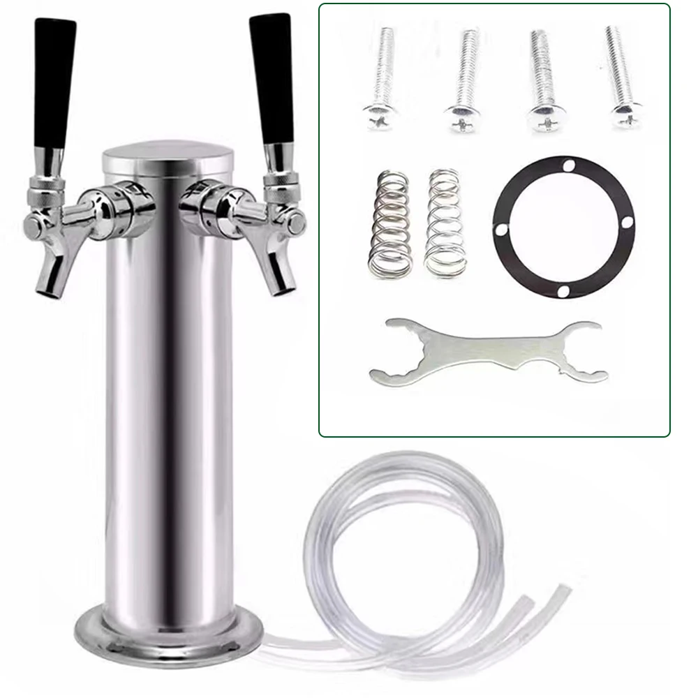 Double Tap Double Headed Wine Column Stainless Steel Faucet Draft Beer Tower Bar Home Brew For Kegerator